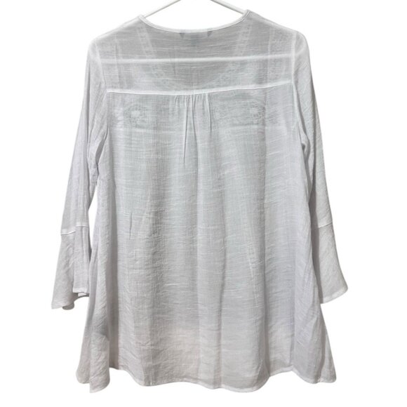 Zac & Rachel Floral Embroidered Tunic Top White Lightweight Flowing Size Small - Picture 2 of 10